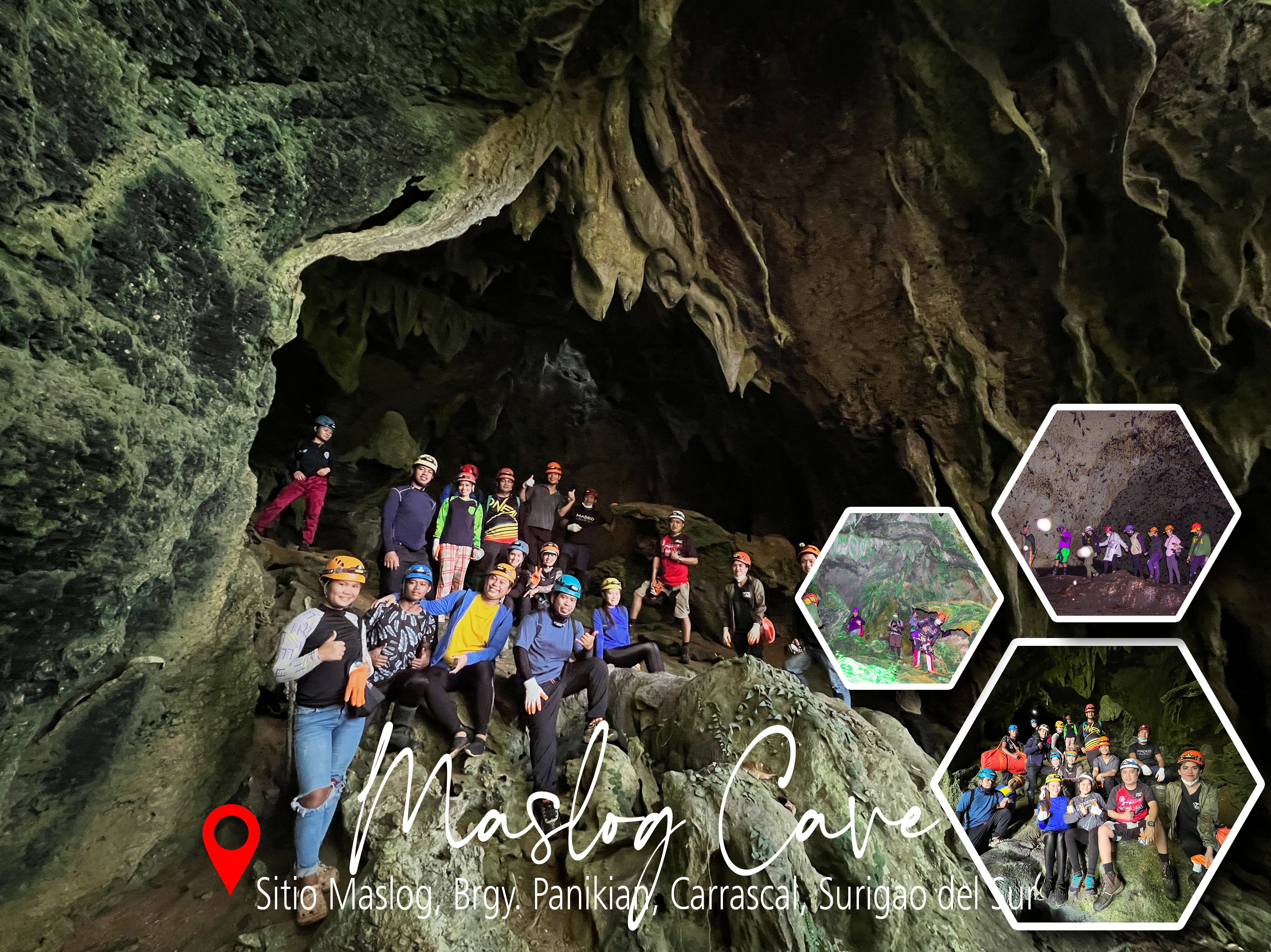 <b class="font-bara"><i class="bi bi-geo-fill h4"></i> MASLOG CAVE</b> <br/>Tucked award from the crowd is a hidden kingdom sheltering Carrascal's history and wildlife alike. Standing the test of time is Carrascal's Maslog Cave which flourishes together with its natural inhabitants; insects, venomous centipedes, snakes, and other creatures of the dark. With its 2 large chambers, Maslog Cave is a mystical kingdom ready to be discovered.