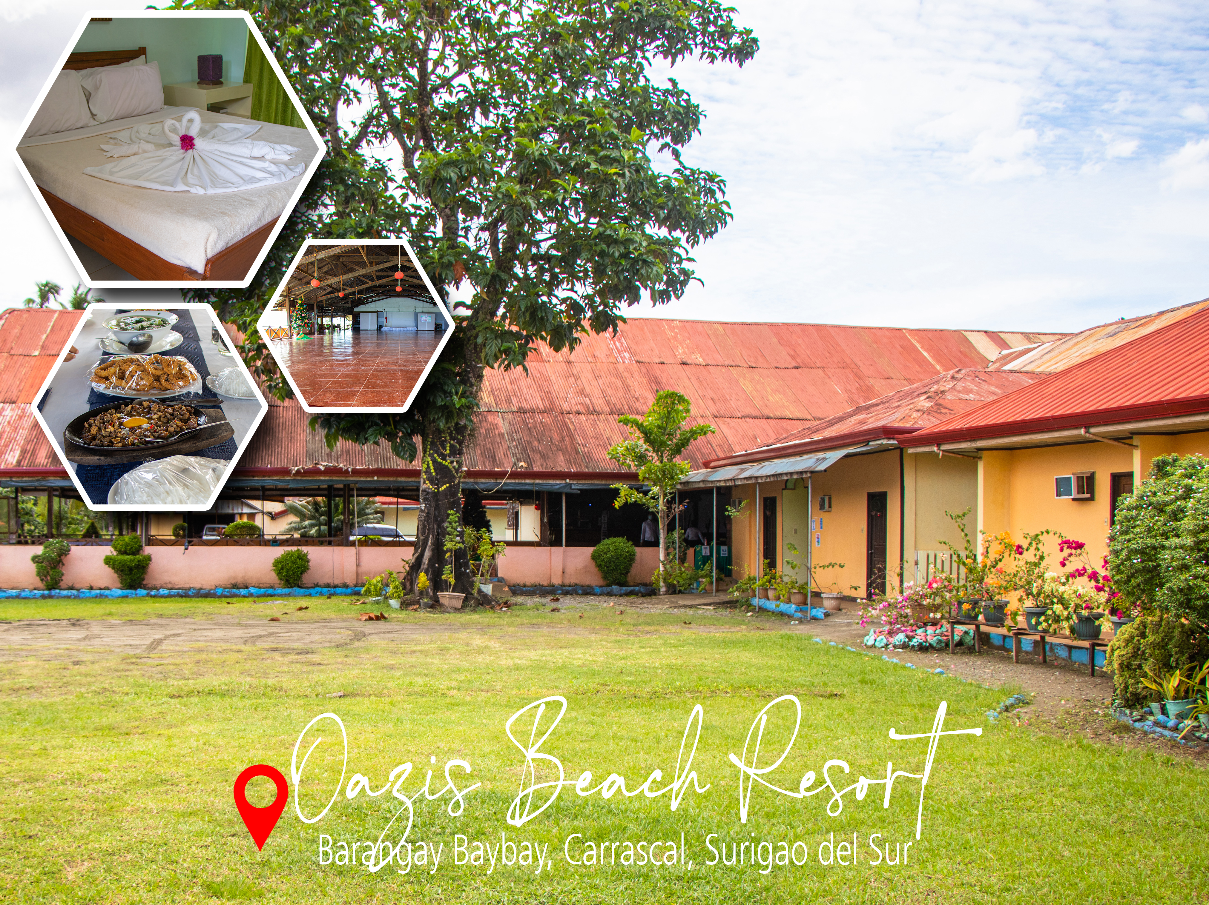 <b class="font-bara"><i class="bi bi-geo-fill h4"></i> OAZIS BEACH RESORT</b> <br/>Looking for an ideal place to celebrate your beach-themed birthday, wedding, baptism, and parties? Well, Oazis Beach Resort got your back. Equipped with quality room accommodations, delectable serving of meals and drink and well trained staff, Oazis Beach Resort will surely top the list of hotels and restaurants here in Carrascal. Book now! If you have inquiries, visit their Facebook page at https://www.facebook.com/profile.php?id=100064283763884.
