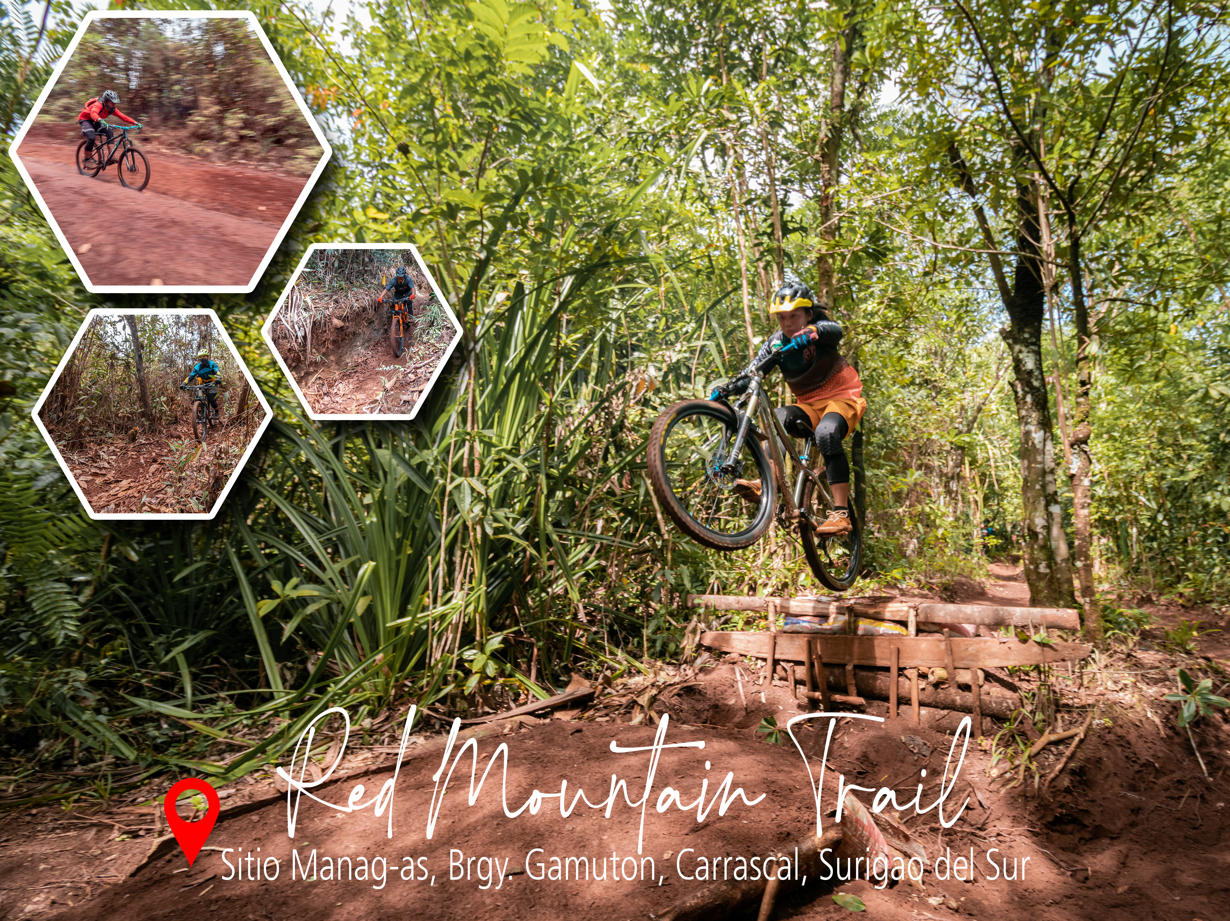 <b class="font-bara"><i class="bi bi-geo-fill h4"></i> CARRASCAL RED MOUNTAIN TRAIL</b> <br/>Shred, drift & jump, experience ecstasy by mother nature's lap at the Carrascal Red Mountain Trail in Brgy. Gamuton. A 3-trail bike paradise for the advanced and professional enduro/downhill enthusiasts. With a great view of Carrascal, your arduous ride will surely all be worth it.